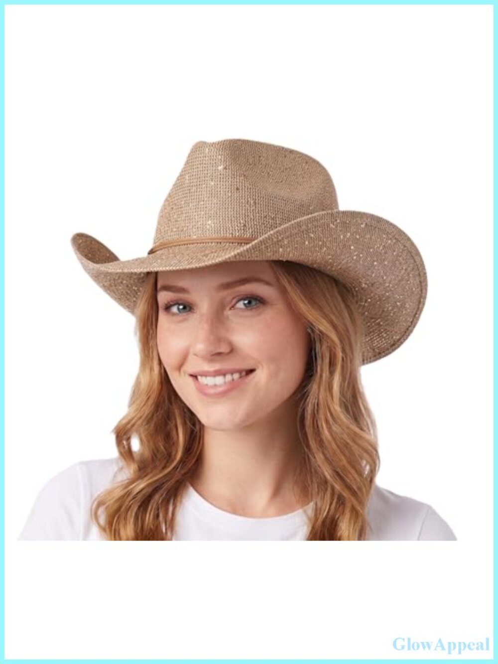 Sparkly Sequin Cowboy Hat with Suede String Trim Lightweight Polyester Women's